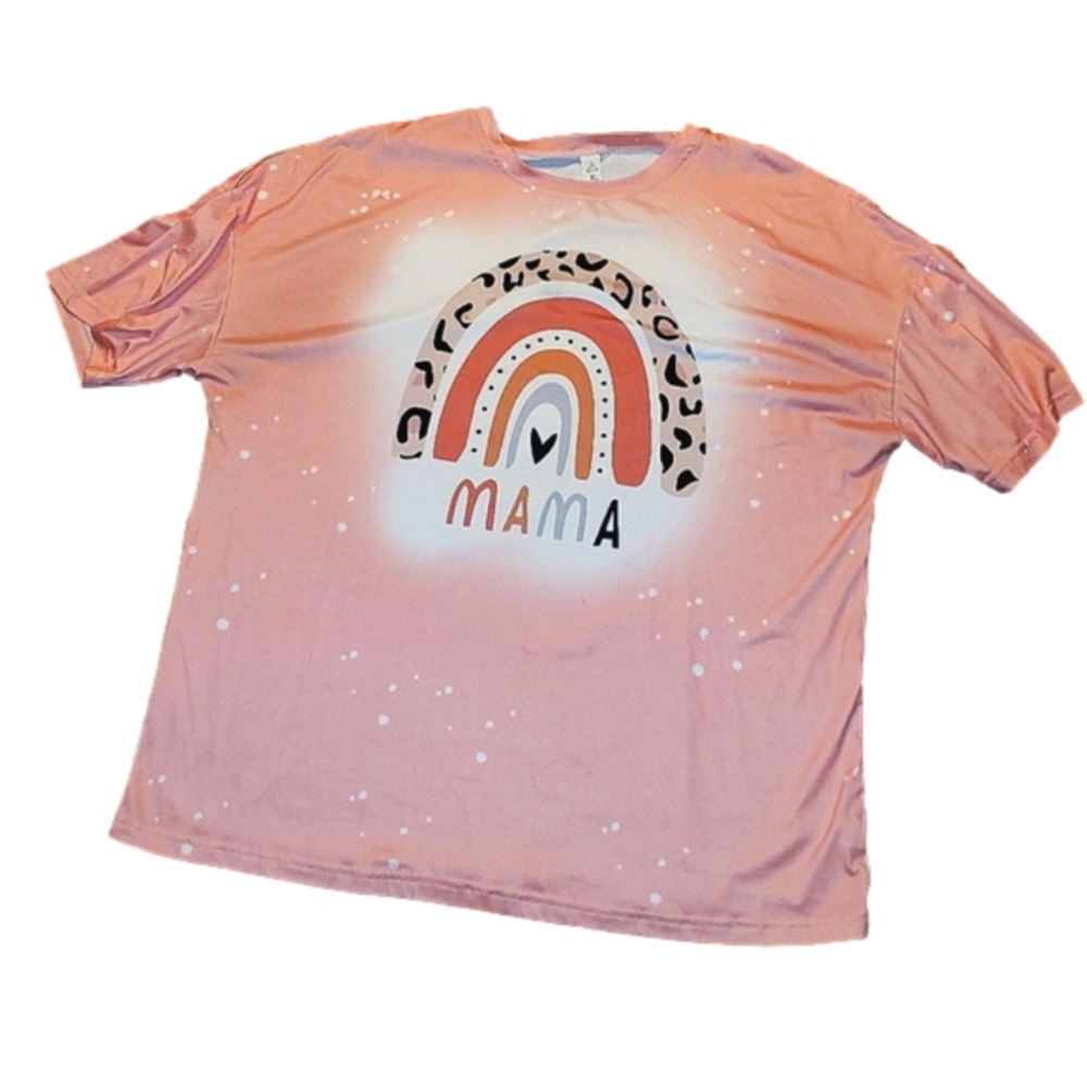 Pink Rainbow Bleach Dye Mama Short Sleeve T-Shirt XL